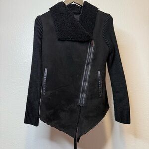 Blank NYC Shawl Collar Faux Suede Asymmetrical Knit Sweater Moto Jacket Size XS